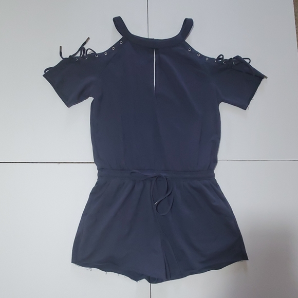 Pants - Womens Sexy Navy Blue Off The Shoulder Romper